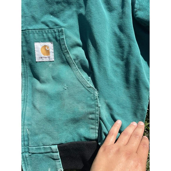 Vintage Carhartt J04 AQU Aqua Quilt Lined Hooded Jacket Mens Size XL USA HTF - Picture 8 of 12